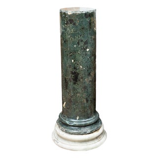 Early 19th Century Green Scagliola Column Resting on Circular White Marble Base, Naples For Sale