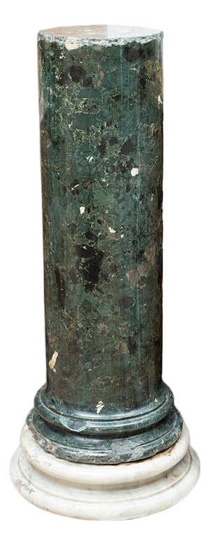 Early 19th Century Green Scagliola Column Resting on Circular White Marble Base, Naples
