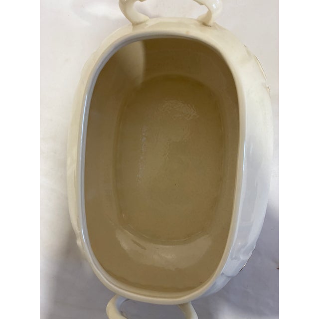 Ceramic Vintage Ceramic Soup Tureen With Gold Trim and Ladle For Sale - Image 7 of 9
