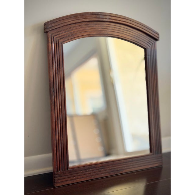 Vintage Arched Walnut Finish Mirror in the Style of Broyhill Brasilia & Mid Century Modern Design MCM Postmodern Style For Sale - Image 9 of 11