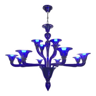 Blue Glass Chandelier, Contemporary, Attributed to Murano For Sale