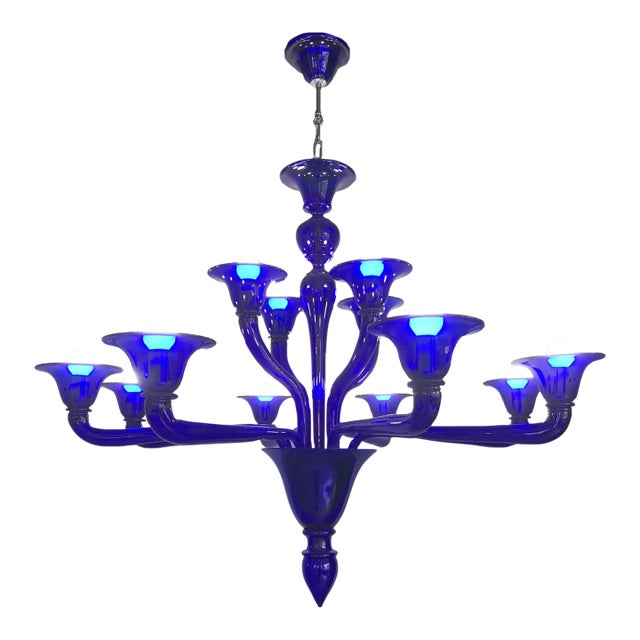 Blue Glass Chandelier, Contemporary, Attributed to Murano For Sale
