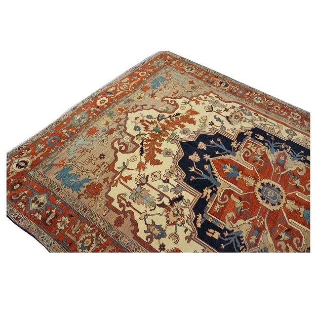 Tan Persian Serapi Wool 7x11 Rust, Navy, Tan, & Ivory Handmade Area Rug #9902841 For Sale - Image 8 of 12