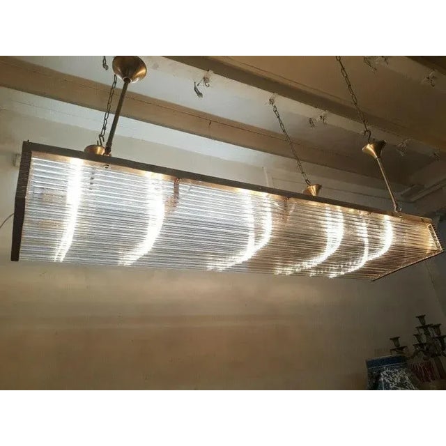 Vintage Art Deco Rod Ship Light Chandelier Fixture in Brass & Glass For Sale - Image 4 of 6