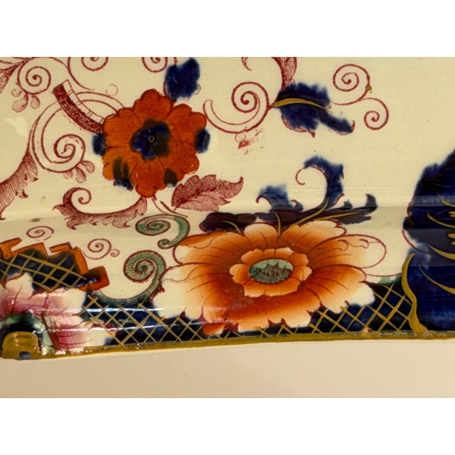 Burnt Orange Antique Staffordshire Style Ironstone Valentia” Imari Transferware Covered Tureen & Platter For Sale - Image 8 of 12