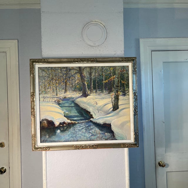 Up for sale an original mid century impressionist landscape oil painting by artist Edward V. Warner, known for his Midwest...