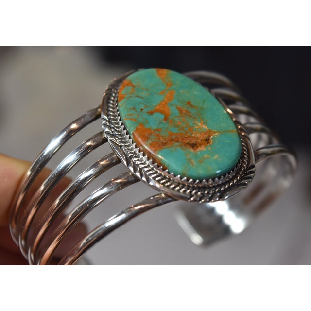 Vintage Native American Navajo Begay Sterling Silver Turquoise Cuff Bracelet For Sale - Image 9 of 18