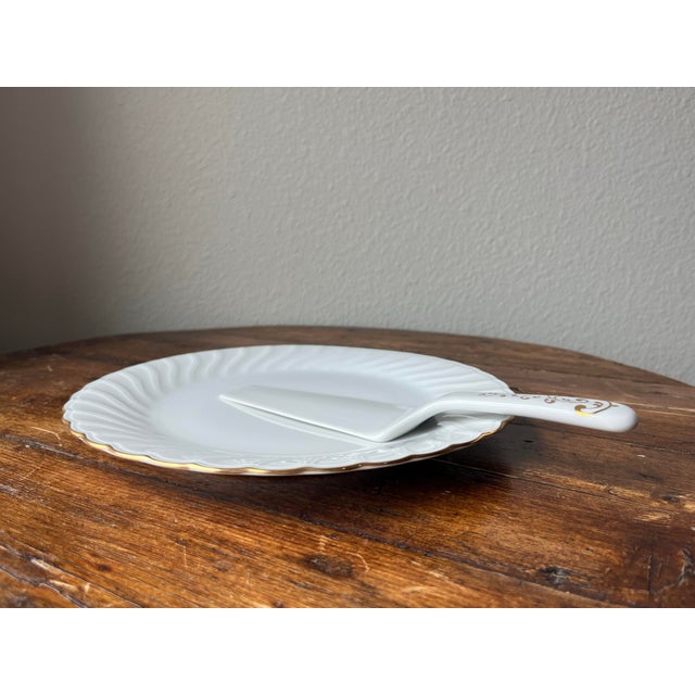 Late 20th Century Andrea by Sadek Cake Plate and Server Set in Gold Trim For Sale - Image 4 of 7