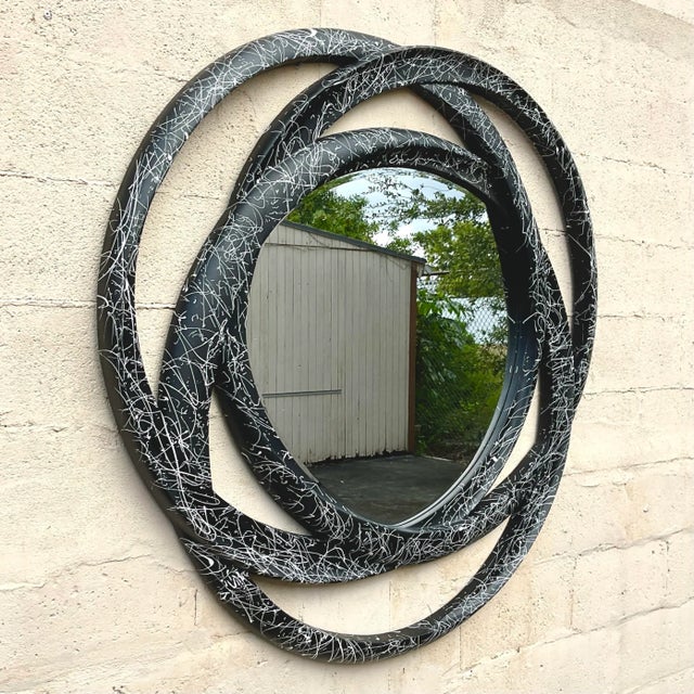 Vintage 80s Monumental Splatter Paint Rings Mirror For Sale - Image 9 of 10