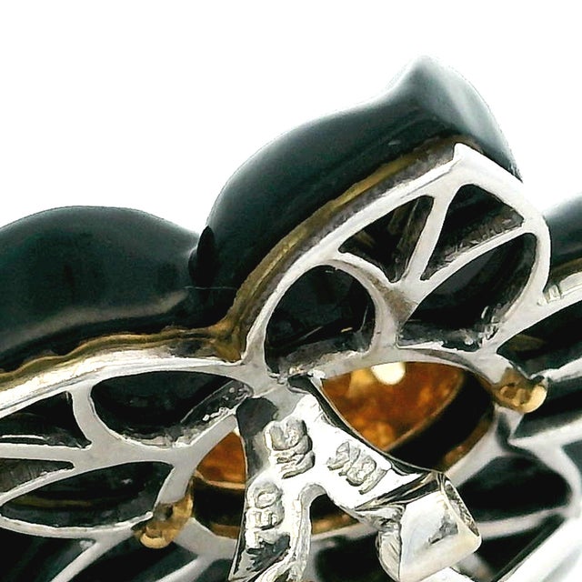 Italian Black Onyx Flower Earrings in 18k White Gold For Sale - Image 13 of 17