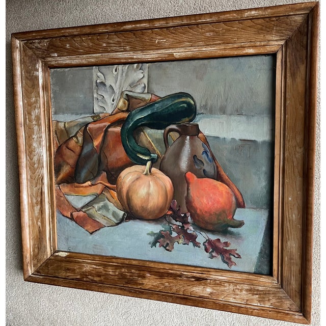 "Autumn Still Life"- 1940's Oil on Canvas-Antique Frame For Sale In New York - Image 6 of 11