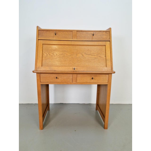 Art Deco Arts & Crafts Secretary in Natural Oak, 1930s For Sale - Image 15 of 15