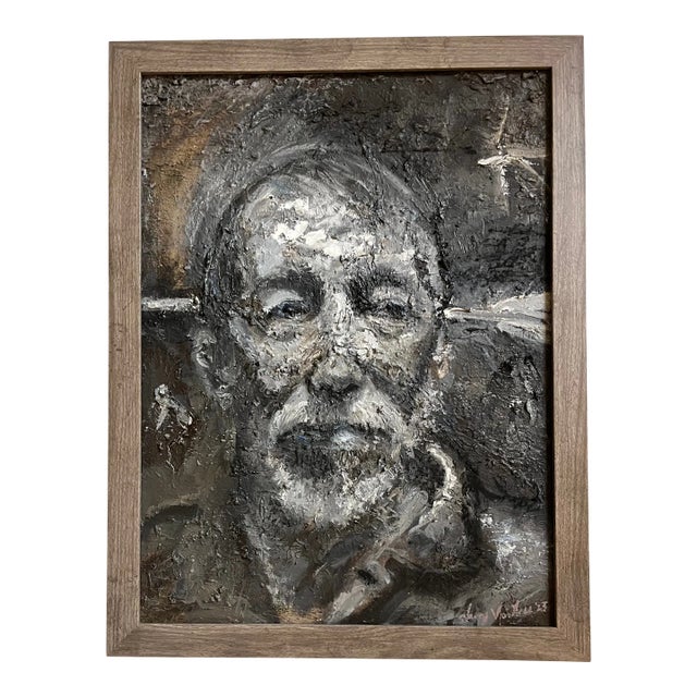 Man With Arrow, Black and White, Portrait, Expressionist Paintings, by Van Ness For Sale