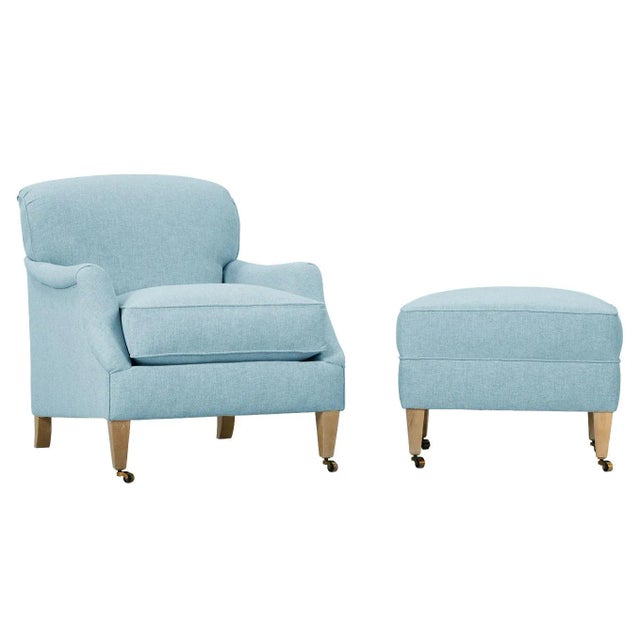 Alcott Ottoman, Sky Linen For Sale - Image 4 of 8