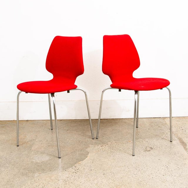 1960s 1960s Mid Century Danish Modern Dining Chairs Set 6 Metal Red Denmark Upholstered MCM For Sale - Image 5 of 9