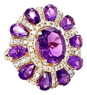 8.28 Carat Natural Amethyst and Diamond Yellow Gold Cocktail Ring, Size 7