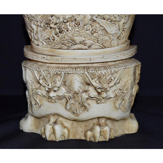 Vintage Chinese Empress Carved Cast Resin With Faux Ivory Finish Figurine Statue For Sale - Image 4 of 16