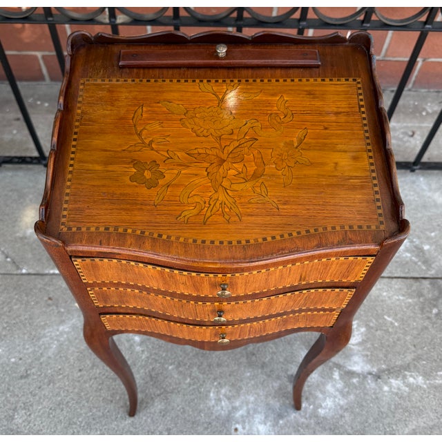 19th Century Antique Satinwood Inlaid Nightstand Dressing Side Table For Sale - Image 5 of 9