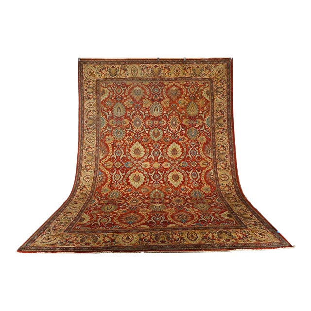 Persian Antique Sultanabad 10x14 Teal, Rust, Ivory & Blue Handmade Area Rug #1142147 For Sale