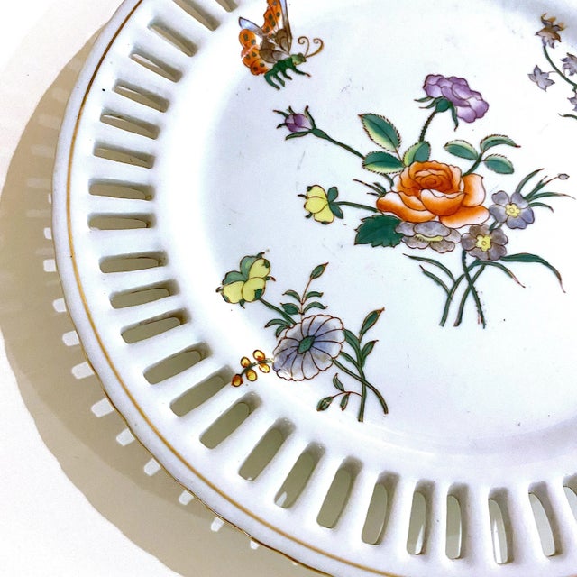 Chinese Vintage Asian Reticulated Floral Decorative Plate For Sale - Image 3 of 8