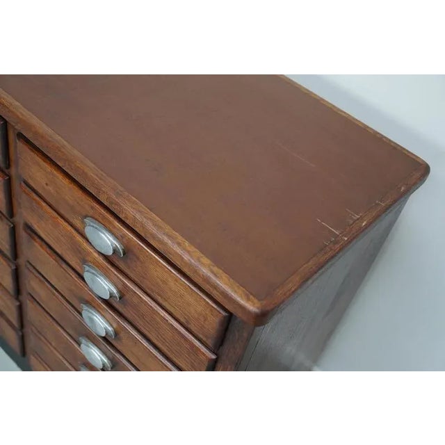 Vintage French Oak and Fabric Store Apothecary Cabinet, 1950s For Sale - Image 5 of 18