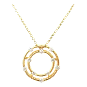 ROBERTO COIN 18K YELLOW GOLD DOUBLE HOOP DIAMOND PENDANT NECKLACE