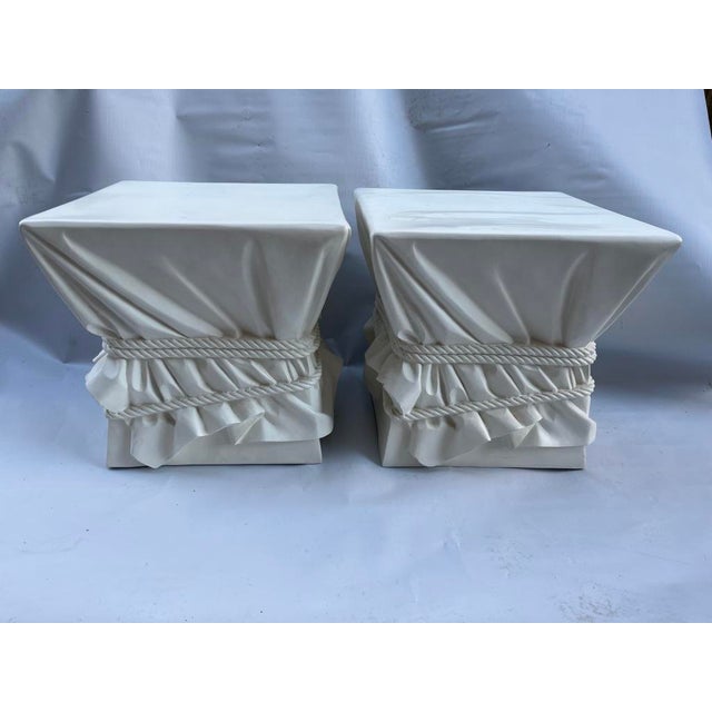 Contemporary Plaster Draped Fabric and Rope Side Tables a Pair For Sale - Image 3 of 12