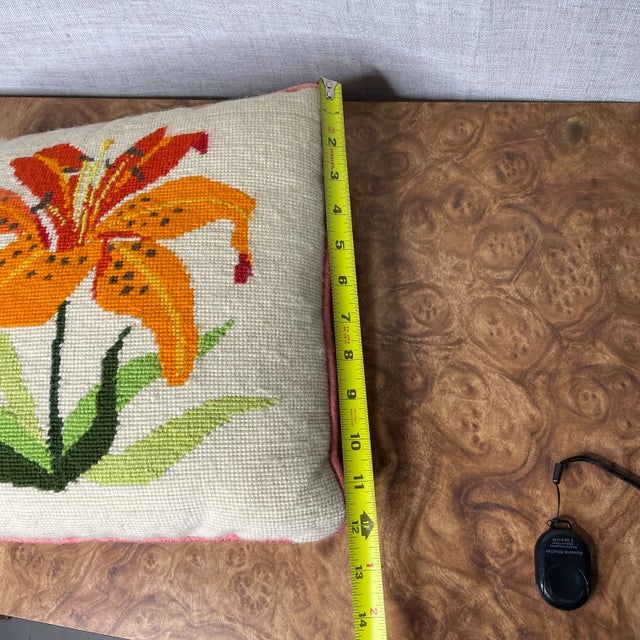 1970s Needlepoint Pillow of a Lily For Sale - Image 9 of 12