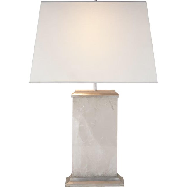 Traditional Michael S Smith by Visual Comfort Signature Crescent Table Lamp in Quartz and Antique Silver Leaf with Linen Shade For Sale - Image 3 of 3