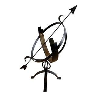 Heavy Large Vintage Wrought Iron & Brass Armillary Sphere Sundial Garden Ornament For Sale