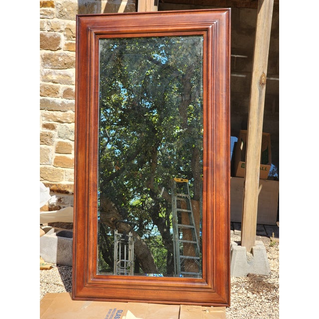Brown Large Brown Wood Frame Mirror For Sale - Image 8 of 11