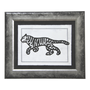Tiger Black & White Minimalism Folk Art Abstract Original Oil Painting by Cleo Plowden