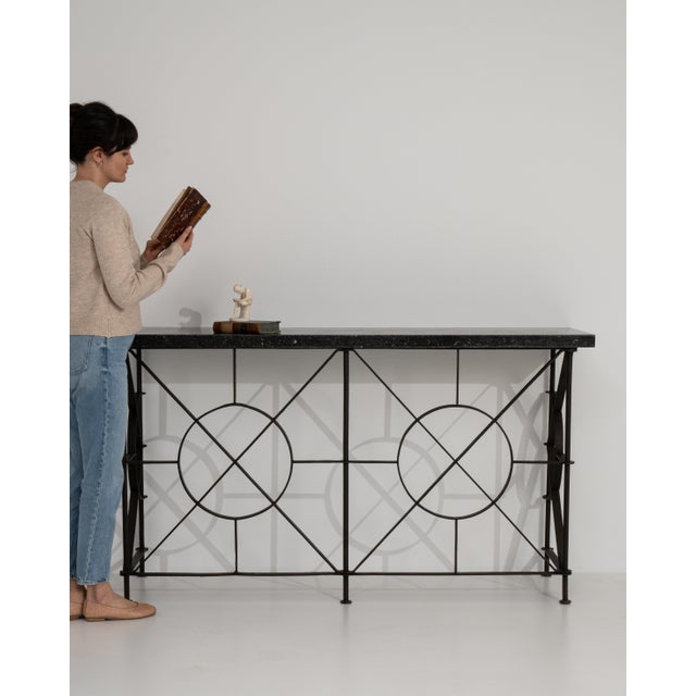 Wrought Iron Console Table With Blue Stone Top For Sale - Image 4 of 9