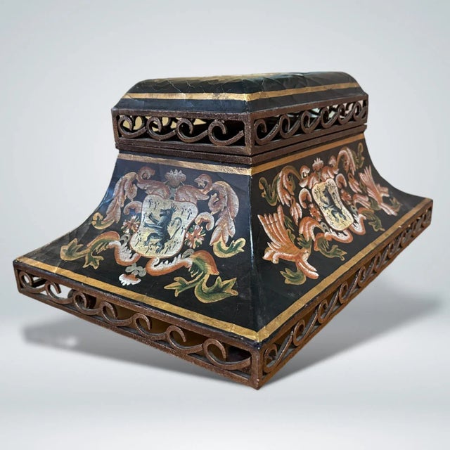 Vintage Italian Renaissance Style Tole Metal Box For Sale - Image 4 of 10