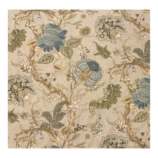 P. Kaufmann "Florabunda" Sea Glass Jacobean Floral Linen Blend Fabric- 3+1/3 Yards For Sale