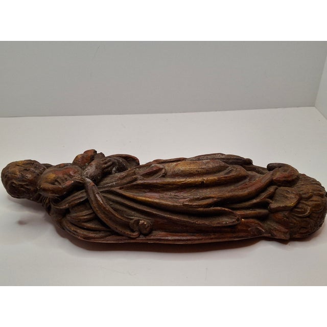 Antique 17th or 18th C. European Wooden Relief Sculpture of Madonna and Child For Sale - Image 10 of 16