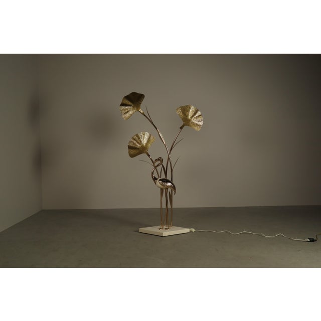 Large Brass Flamingo Floor Lamp with Sculptural Ginkgo Leaves, Italy, 1970s For Sale - Image 15 of 16