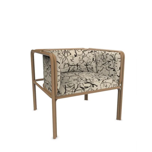 Collector Az1 Armchair Scribble Monochrome Fabric and Brown Lacquered Metal by Francesco Zonca For Sale - Image 6 of 6