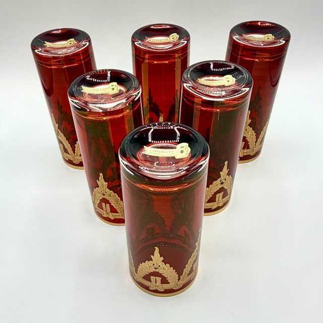 Italian Red Highball Glasses with 24k Gold Garlands from Interglass, 1980s, Set of 6 For Sale - Image 10 of 14