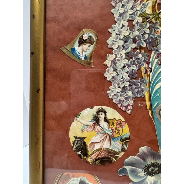 Victorian Antique Victorian Scrapwork Floral Chromolithograph Collage Framed Folk Art For Sale - Image 3 of 10