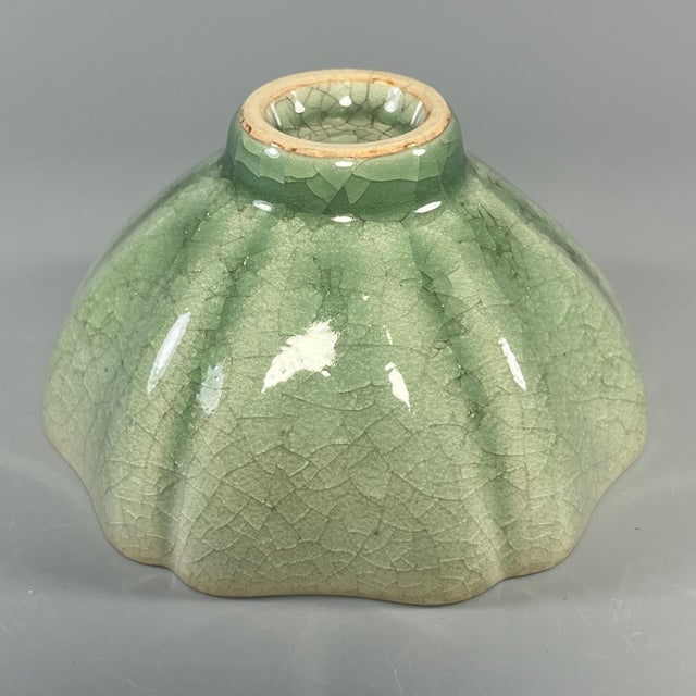 16th Century China Vintage‑Style Crackle‑Glaze Floral‑Shaped Celadon Tea Bowl For Sale - Image 5 of 6