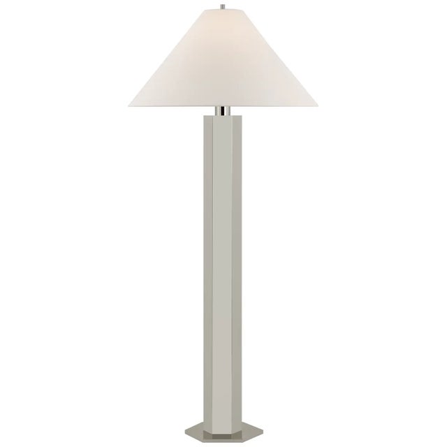 Paloma Contreras by Visual Comfort Signature Olivier Large Floor Lamp in Polished Nickel with Linen Shade For Sale