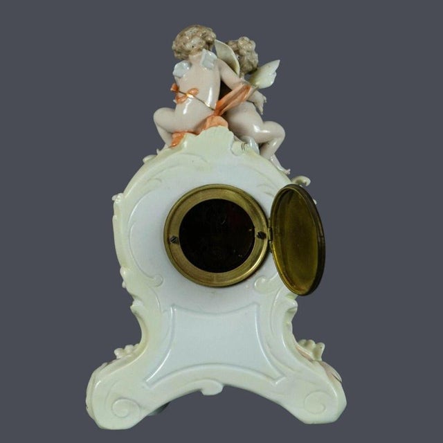 Antique Porcelain Cherub Mantel Clock from Volkstedt, Germany, 1890 For Sale - Image 3 of 8