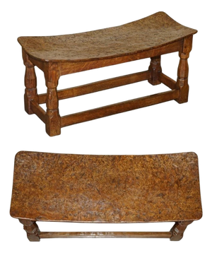 Rare 1930s Robert "Mouseman" Thompson Burr Oak Stool With Curved Top