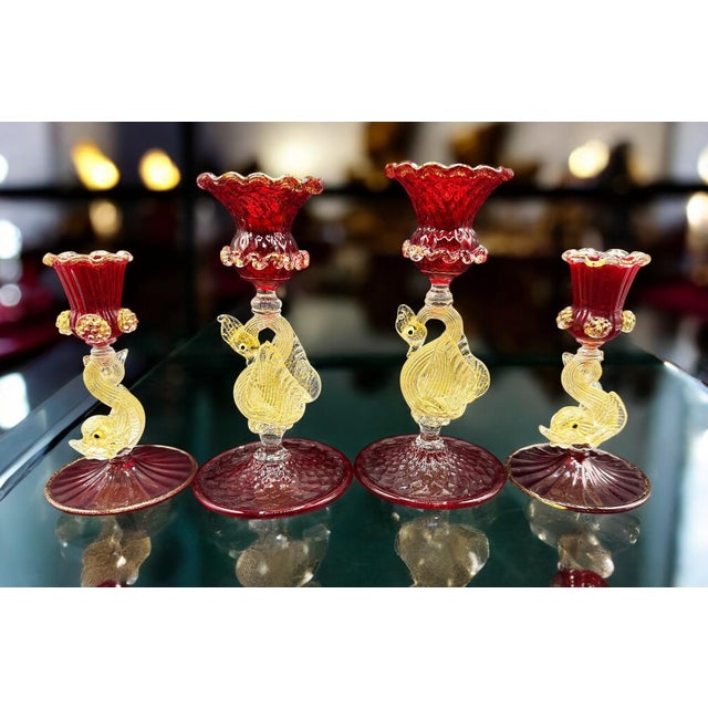 Golden Fish and Ruby Cup Candleholders in Murano Glass, 1960s, Set of 4 For Sale - Image 11 of 11