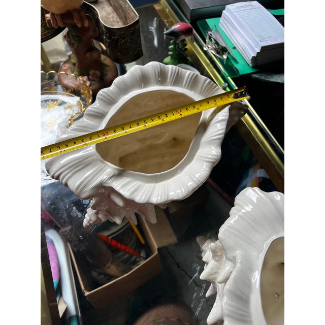 Pair of Large White Ceramic Shell Style Planters For Sale - Image 9 of 10