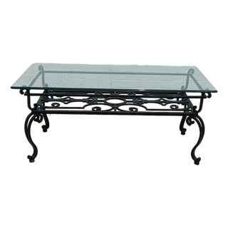 Vintage 19th Century French Wrought Iron Indoor/Outdoor Coffee Table With 1" Thick Table Top Glass For Sale