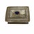 Mid century, silverplate, black velvet lined rectangular box, footed design with a hand-hammered, lid set with a central...