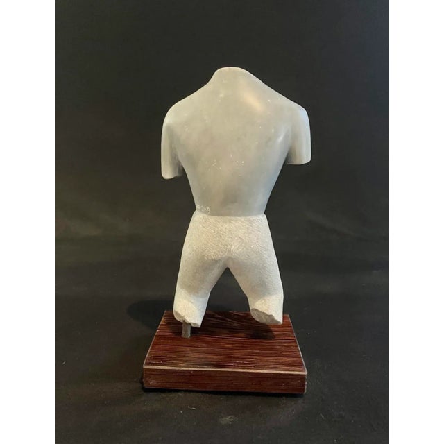 Cubist Marble Male Torso Sculpture on a Wood Base by Scott Donadio, 9” High For Sale - Image 6 of 9