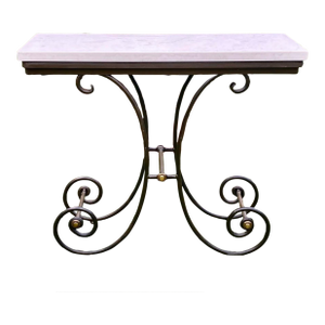 Vintage French Pâtisserie / Boucherie Table Heavy Iron Brass Carrera Marble